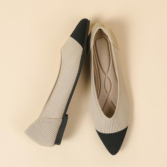 Hapuss Flat Shoes Women Cream Mesh Pointed Toe Knit Ballet Comfortable Shoes - Picture 3 of 7